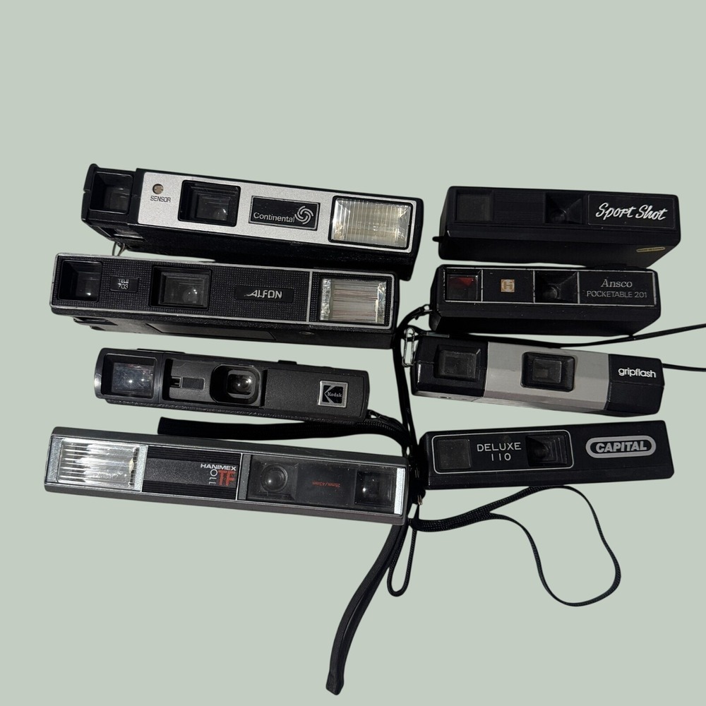 Lot of 8 Vintage 110 Film Cameras Vivitar Hanimex Kodak Continental Untested